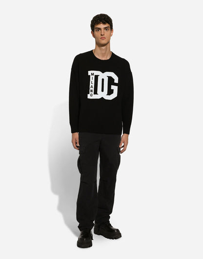 DOLCE & GABBANA || WOOL ROUND-NECK SWEATER WITH DG INLAY