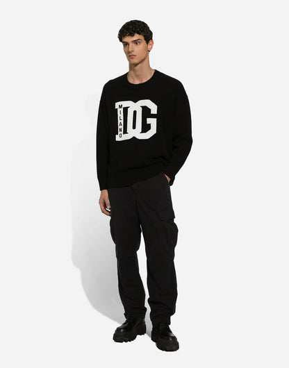 DOLCE & GABBANA || WOOL ROUND-NECK SWEATER WITH DG INLAY