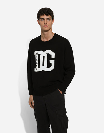 DOLCE & GABBANA || WOOL ROUND-NECK SWEATER WITH DG INLAY