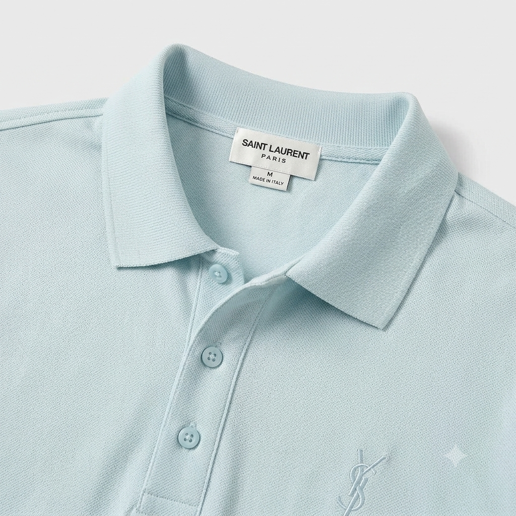 Men's sky blue luxury-inspired t-shirt, front view
