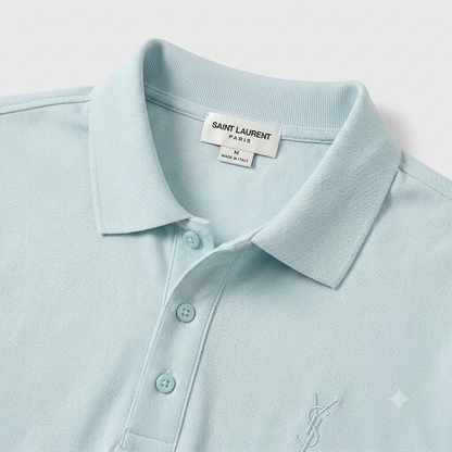 Men's sky blue luxury-inspired t-shirt, front view
