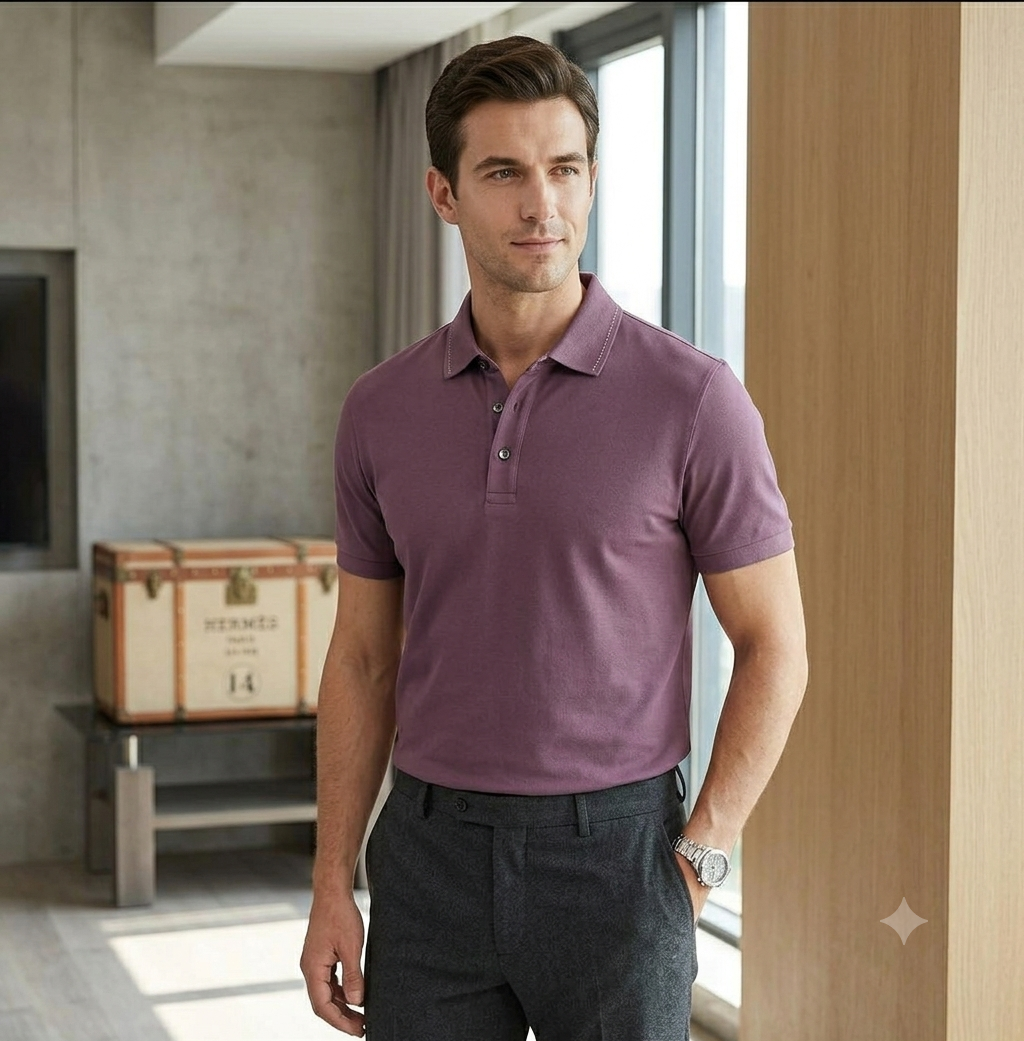 Hermes Men's Luxury T-Shirt | Cream, Black & Lilac |  Fashion Myst FASHION MYST