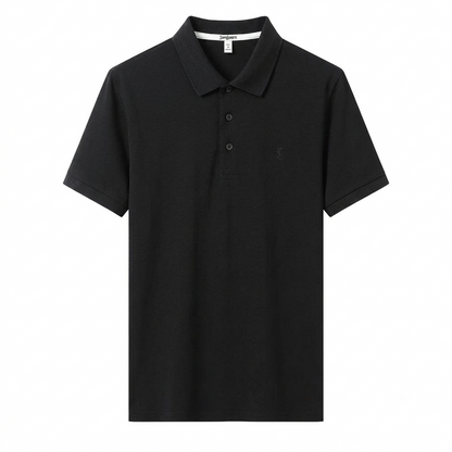 Men's black luxury-inspired t-shirt, front view
