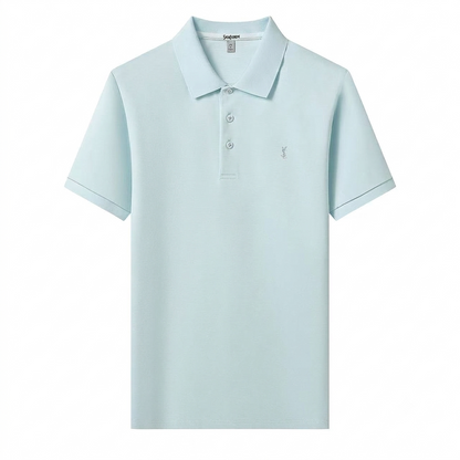 Sky blue t-shirt styled with denim, casual look
