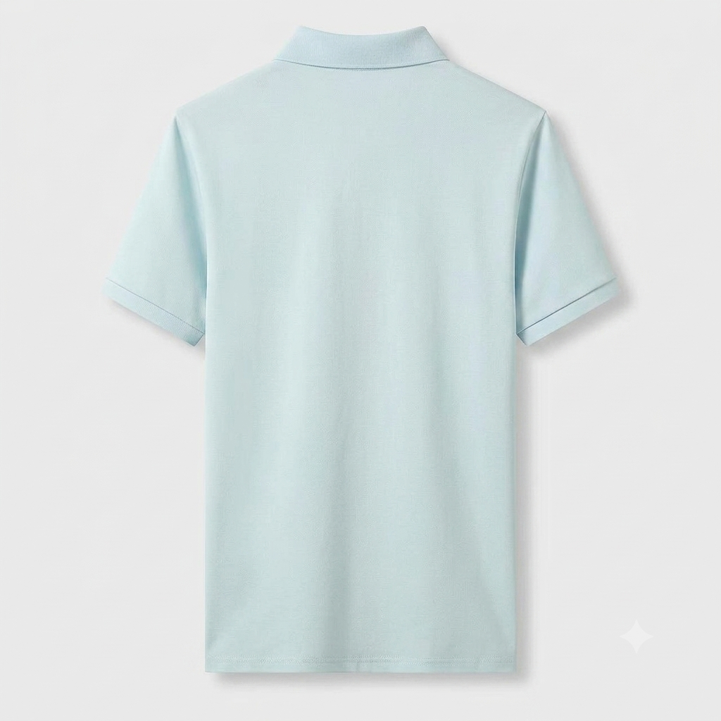 Blue graphic t-shirt for men, back view
