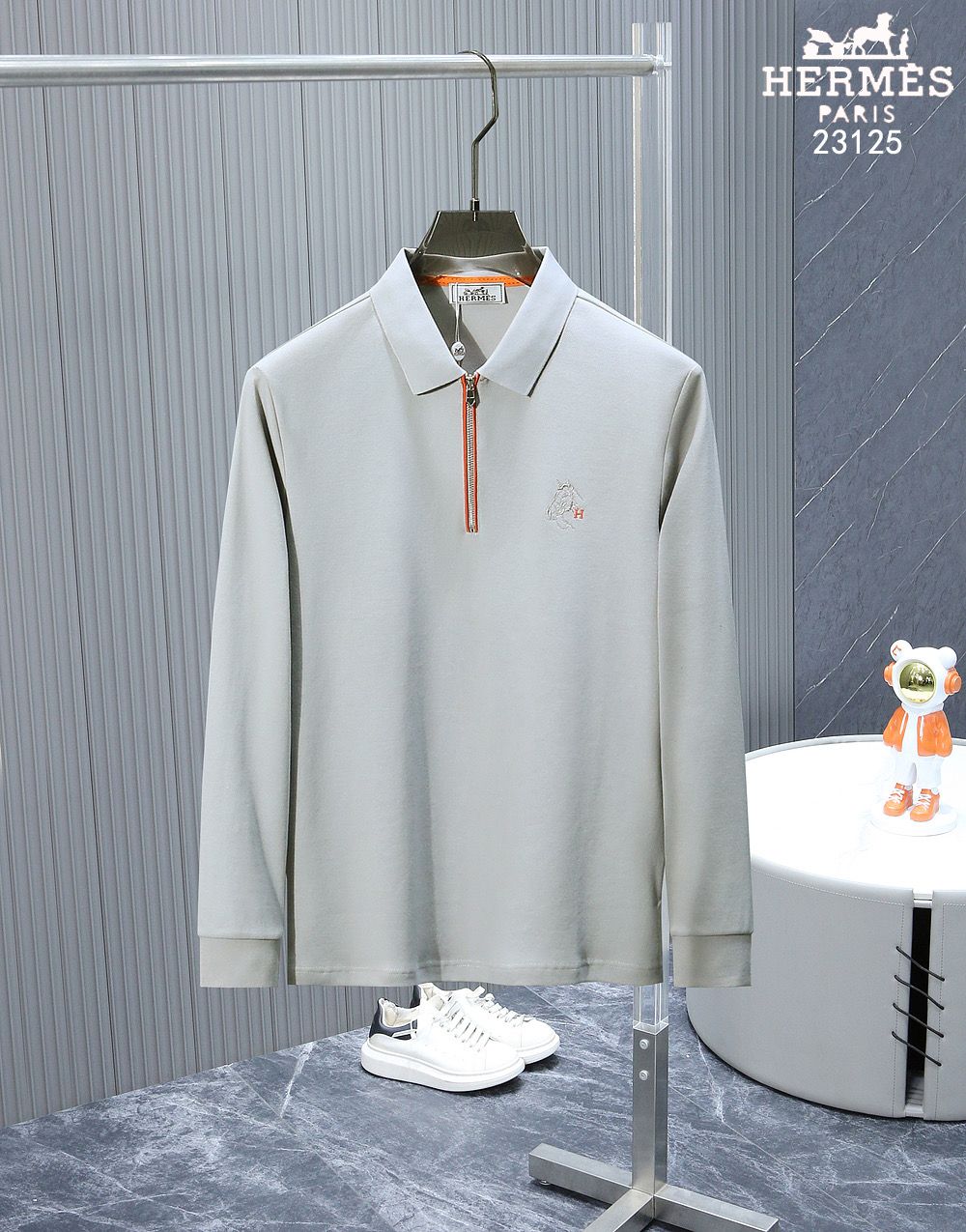 HERMES Long-sleeved shirt cotton 40 HERMES || Embroidered Logo 