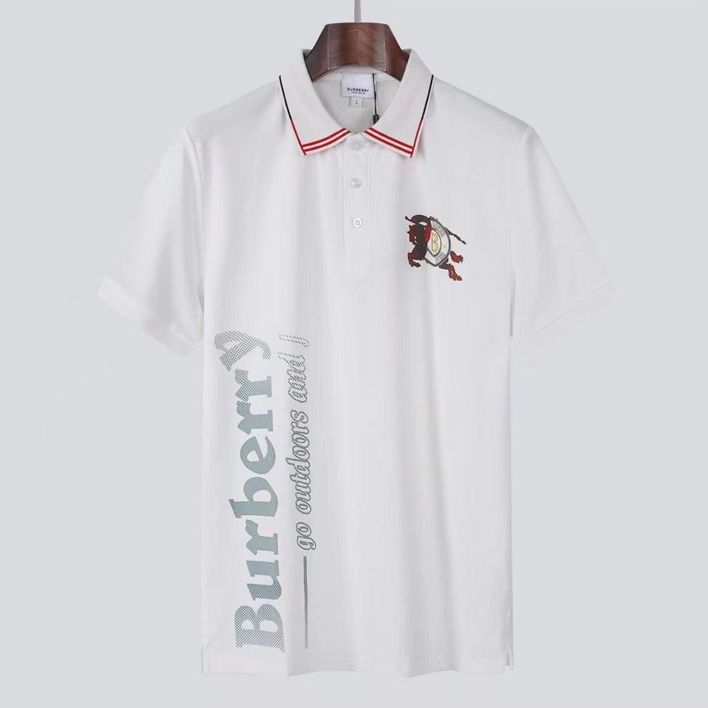 BURBERRY || SHORT SLEEVE LOGO PRINTED T-SHIRT WITH COLLAR - FASHION MYST 