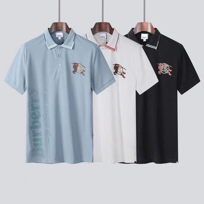 BURBERRY || SHORT SLEEVE LOGO PRINTED T-SHIRT WITH COLLAR - FASHION MYST 