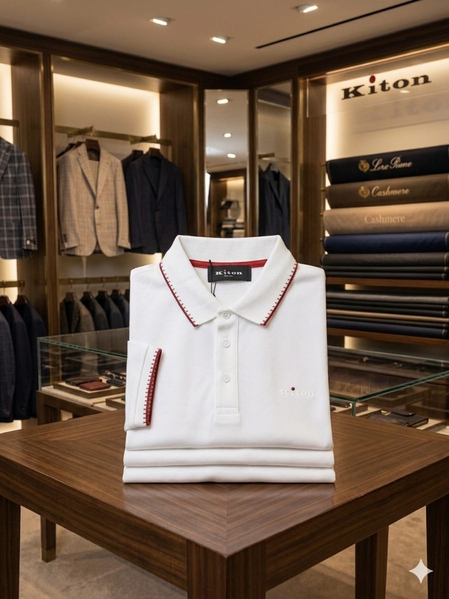 Folded KITON white Korean cotton regular fit polo T-shirt with original tags and premium finish

