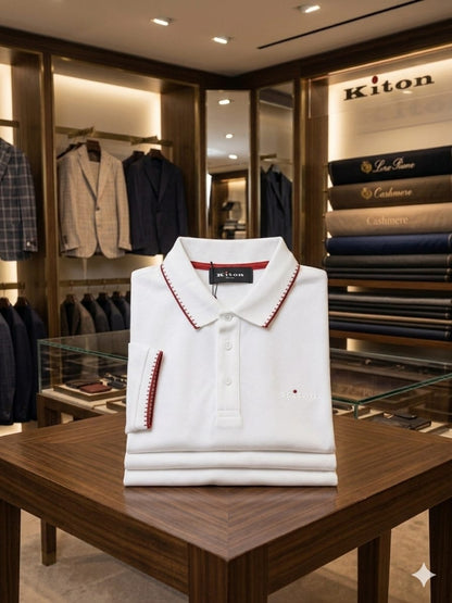 Folded KITON white Korean cotton regular fit polo T-shirt with original tags and premium finish
