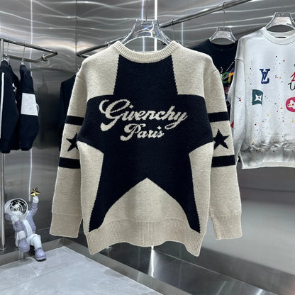 GIVENCHY || Star Logo-Embroidered White/Black Cardigan