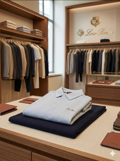 Folded LORO PIANA grey regular fit Italian linen blend polo T-shirt

