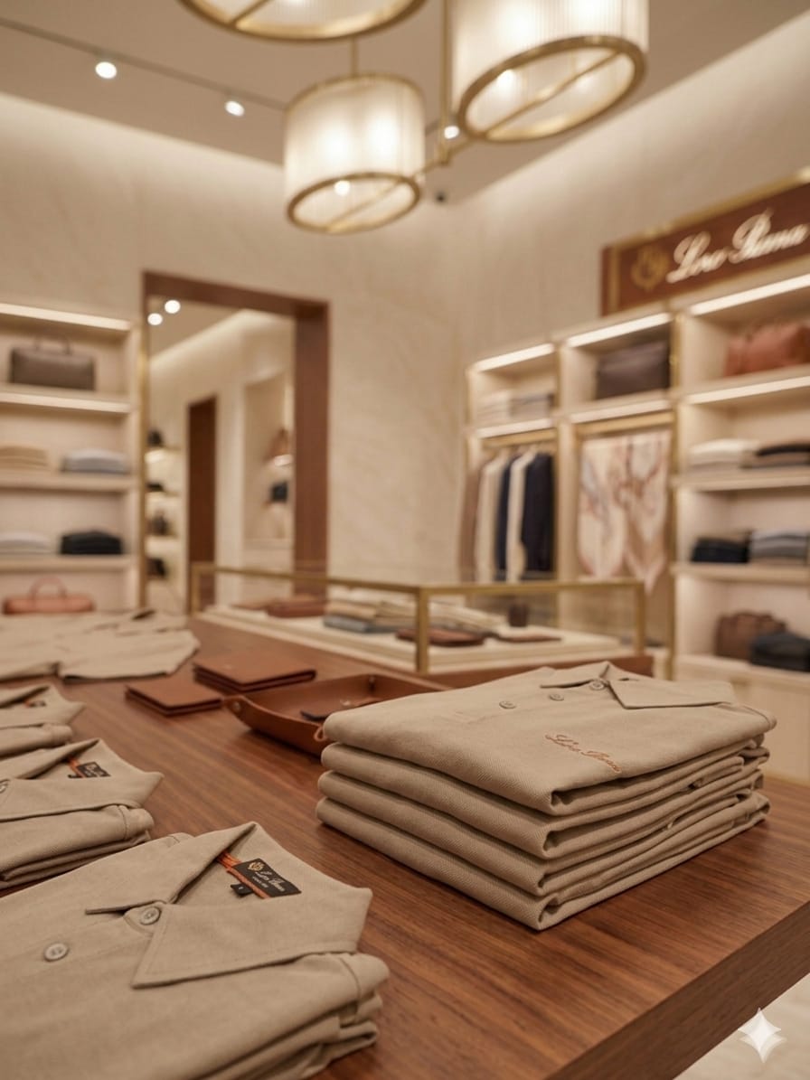 Folded LORO PIANA beige Italian linen blend regular fit polo T-shirt
