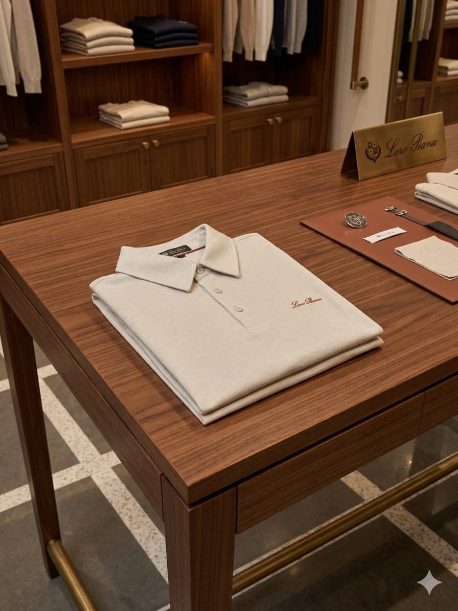 Folded LORO PIANA cream premium regular fit polo T-shirt with embroidered logo
