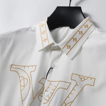 LOUIS VUITTON || High-End Letter-Printed Shirt Men's Fashion Long-Sleeved Shirt - FASHION MYST 