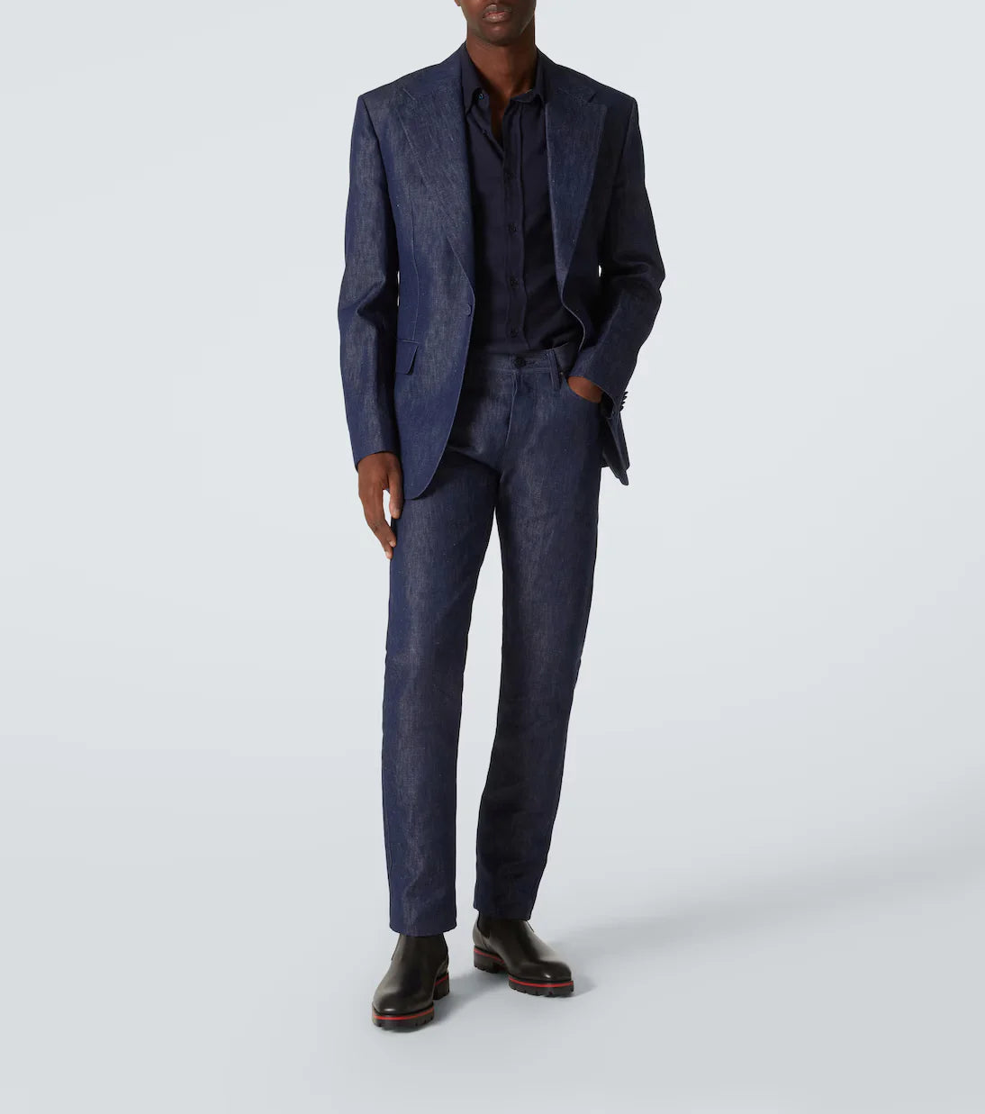 CHRISTIAN LOUBOUTIN || Louis Men's Spikes Orlato Flat in Black Calf Leather