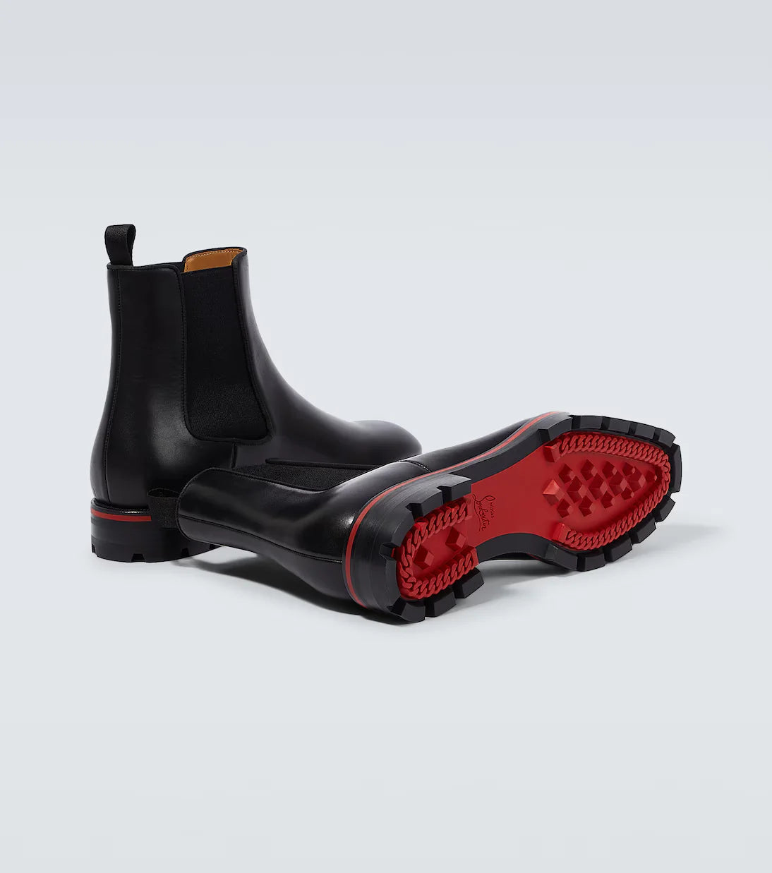 CHRISTIAN LOUBOUTIN || Louis Men's Spikes Orlato Flat in Black Calf Leather