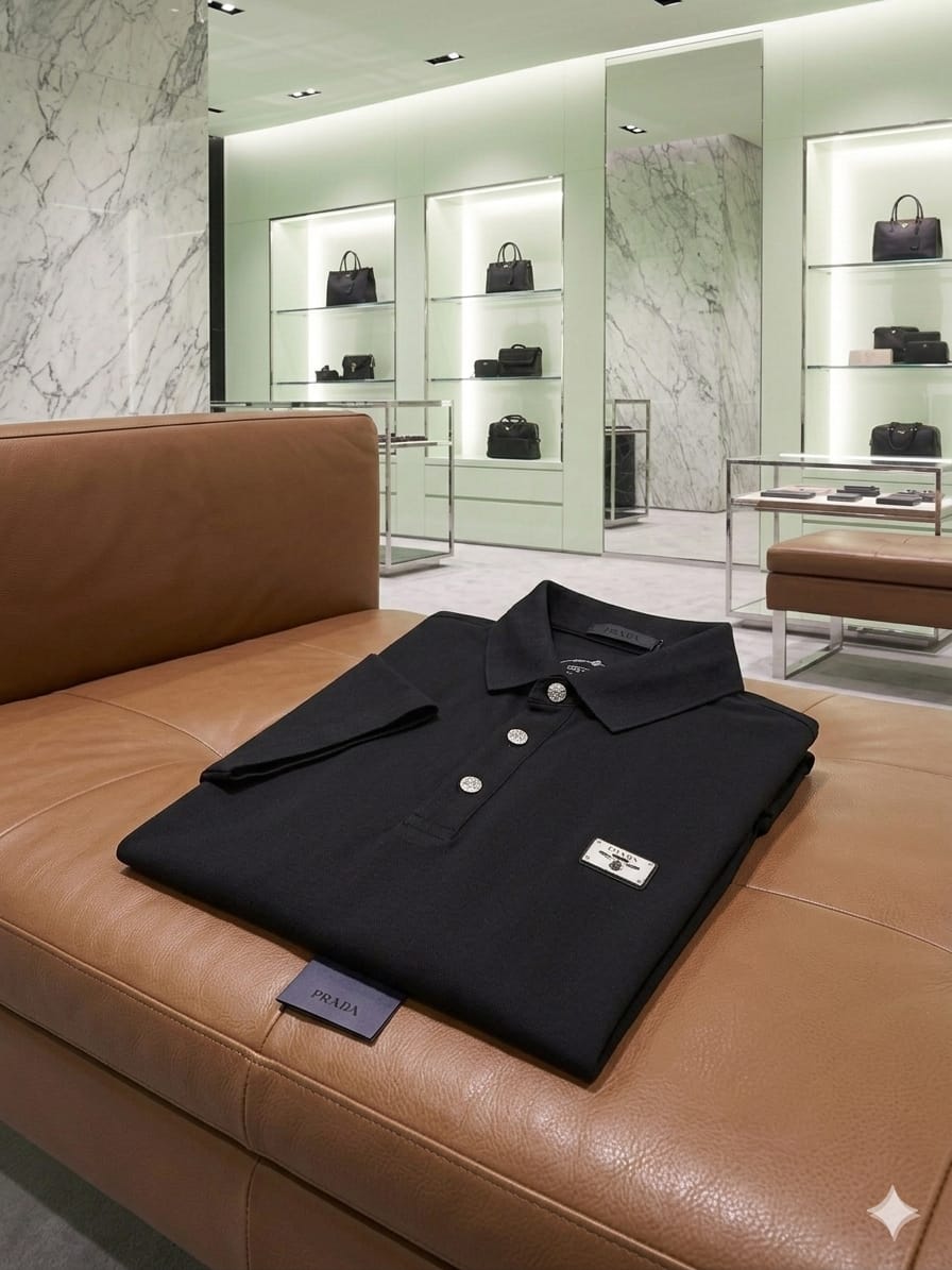 Folded PRADA black premium Japanese stitchless polo T-shirt
