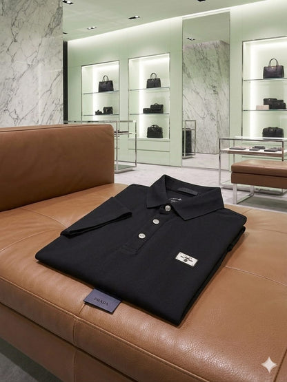 Folded PRADA black premium Japanese stitchless polo T-shirt
