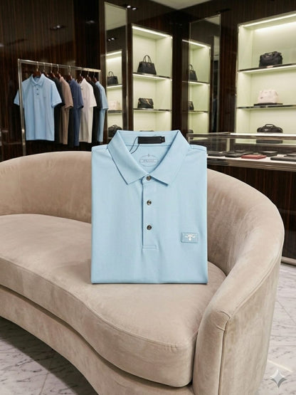 Folded PRADA sky blue premium Japanese stitchless polo T-shirt
