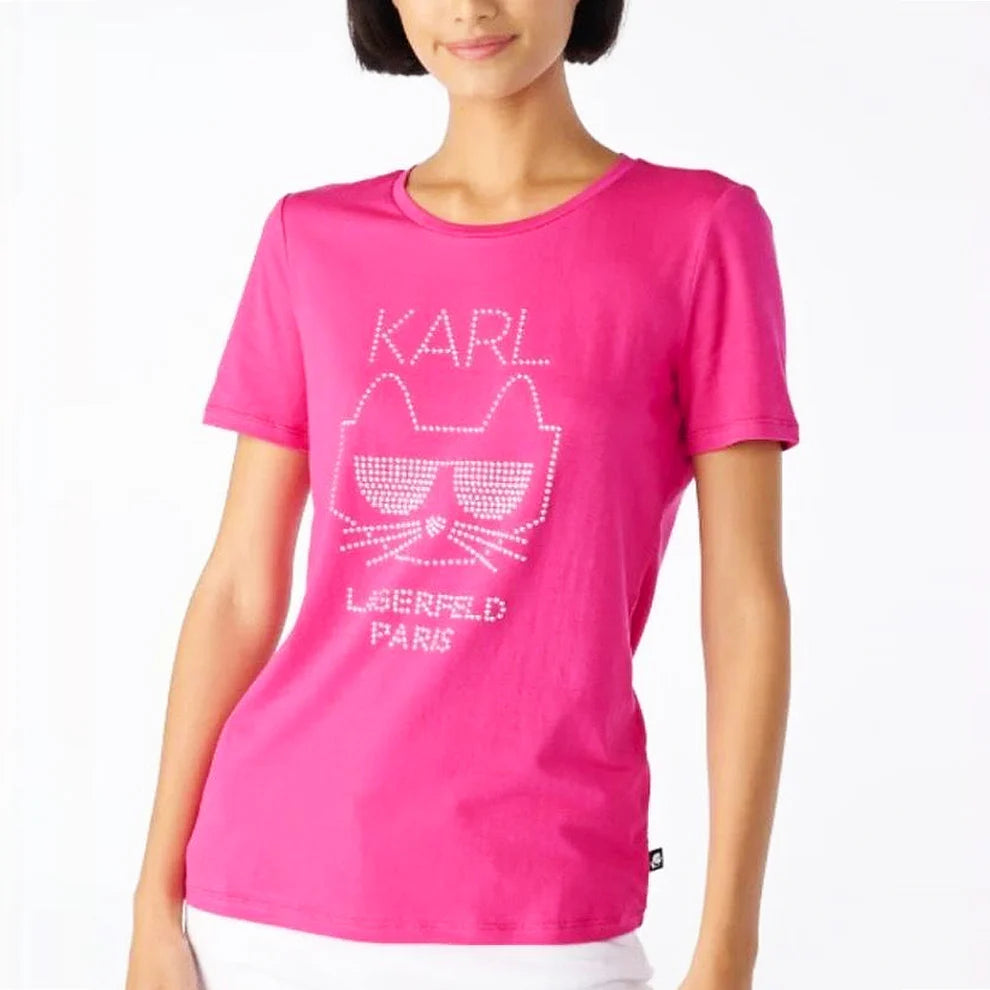 KARL LAGERFELD || Rhinestone Karl Signature T-Shirt For Women - FASHION MYST 