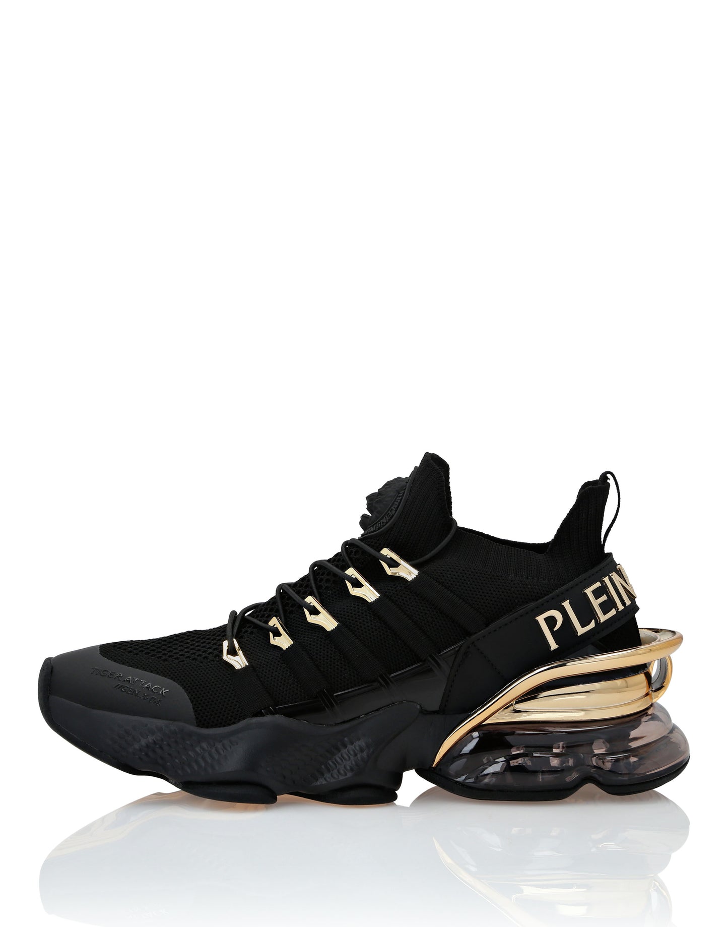 PHILIPP PLEIN || Plein Sport Tiger Attack Men’s Luxury Sneakers – Black & Gold Edition