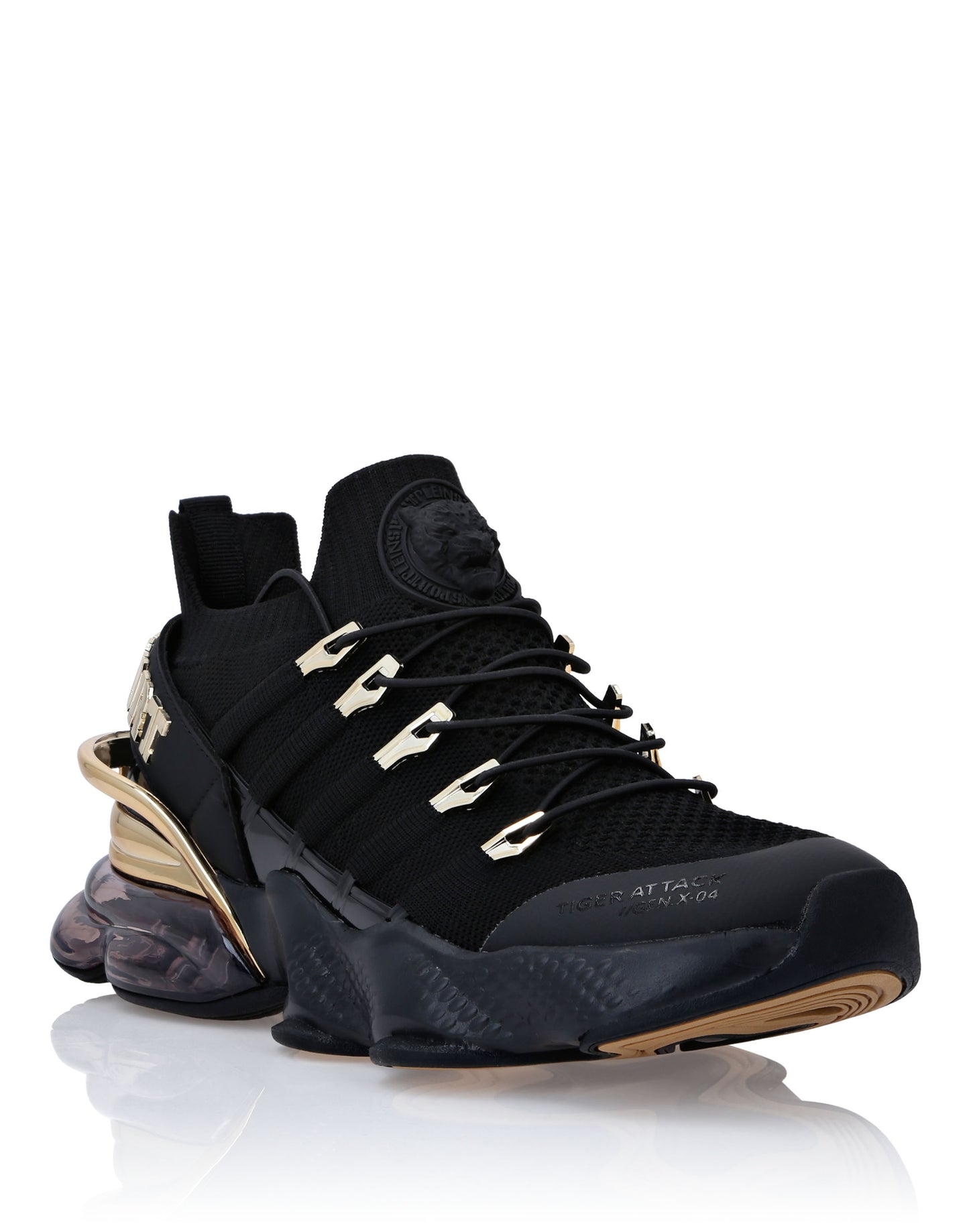 PHILIPP PLEIN || Plein Sport Tiger Attack Men’s Luxury Sneakers – Black & Gold Edition
