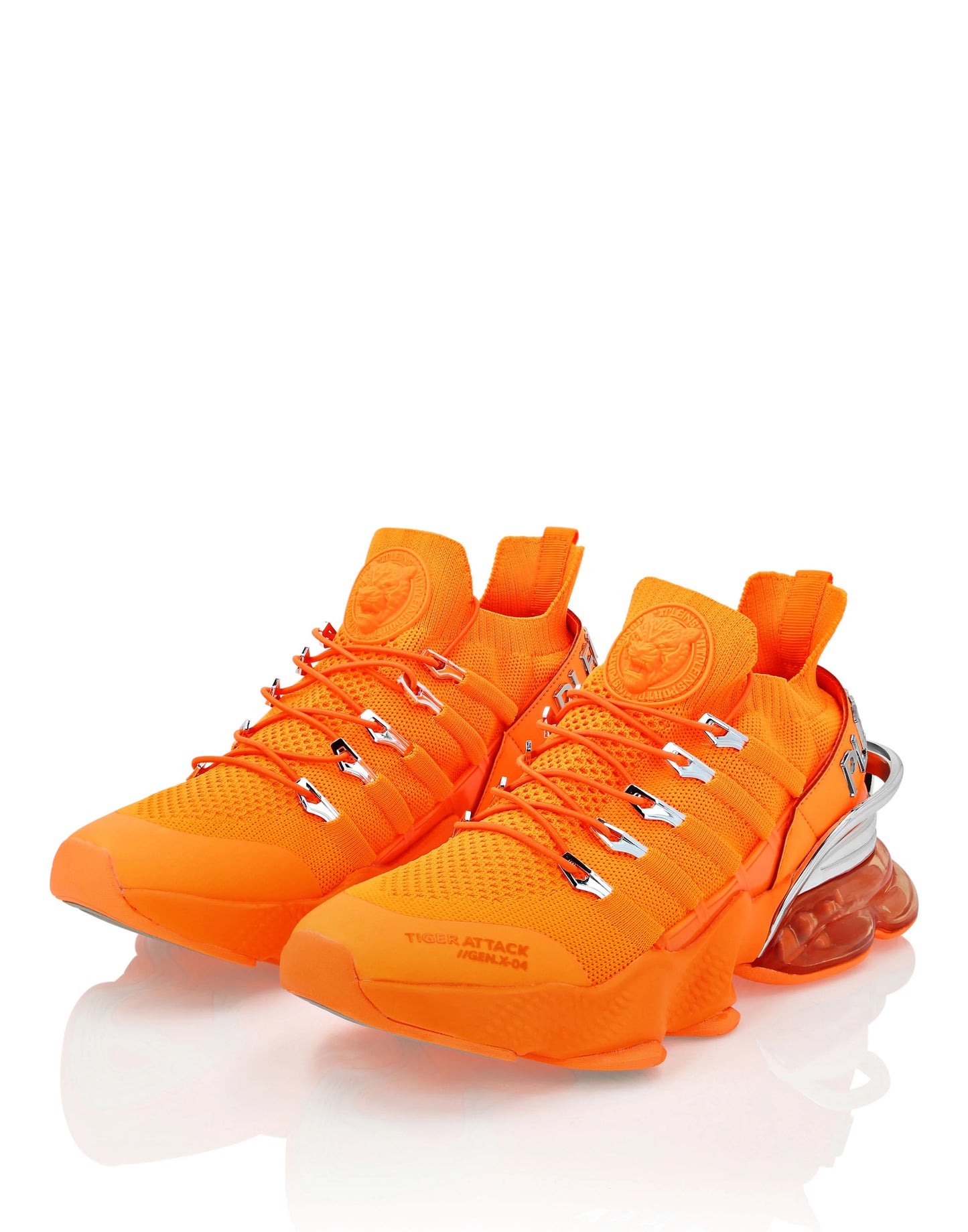 PHILIPP PLEIN || Plein Sport Tiger Attack Gen.X-04 Orange Knit Tech Sneakers