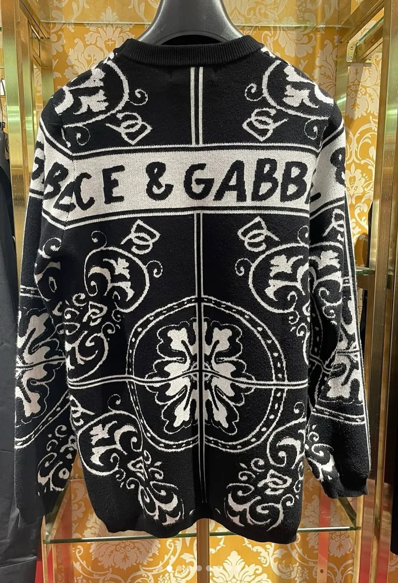 DOLCE & GABBANA || Men's Black Logo-Print Poplin Pullover