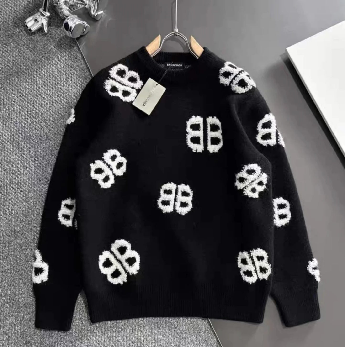 BALENCIAGA || BB Logo Jacquard Wool Jumper Pullover