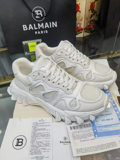 BALMAIN || B-EAST LOGO COMBO SNEAKER IN WHITE - FASHION MYST 