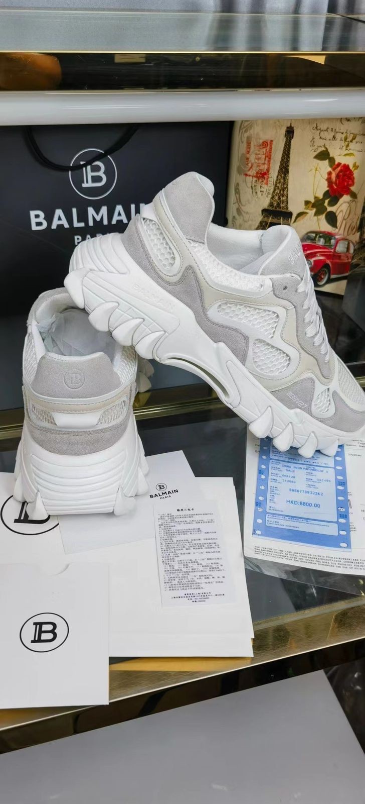 BALMAIN || B-EAST LOGO COMBO SNEAKER IN WHITE - FASHION MYST 