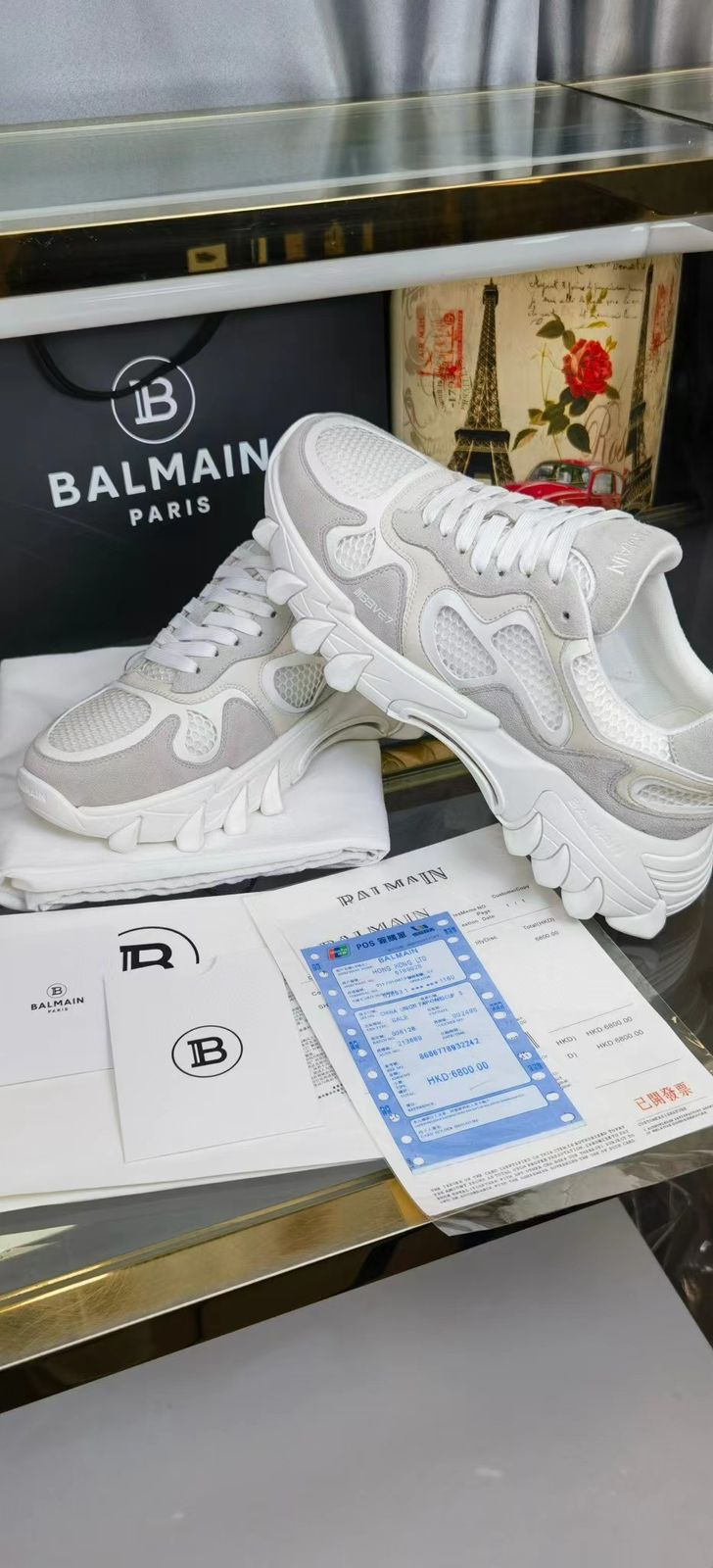 BALMAIN || B-EAST LOGO COMBO SNEAKER IN WHITE - FASHION MYST 