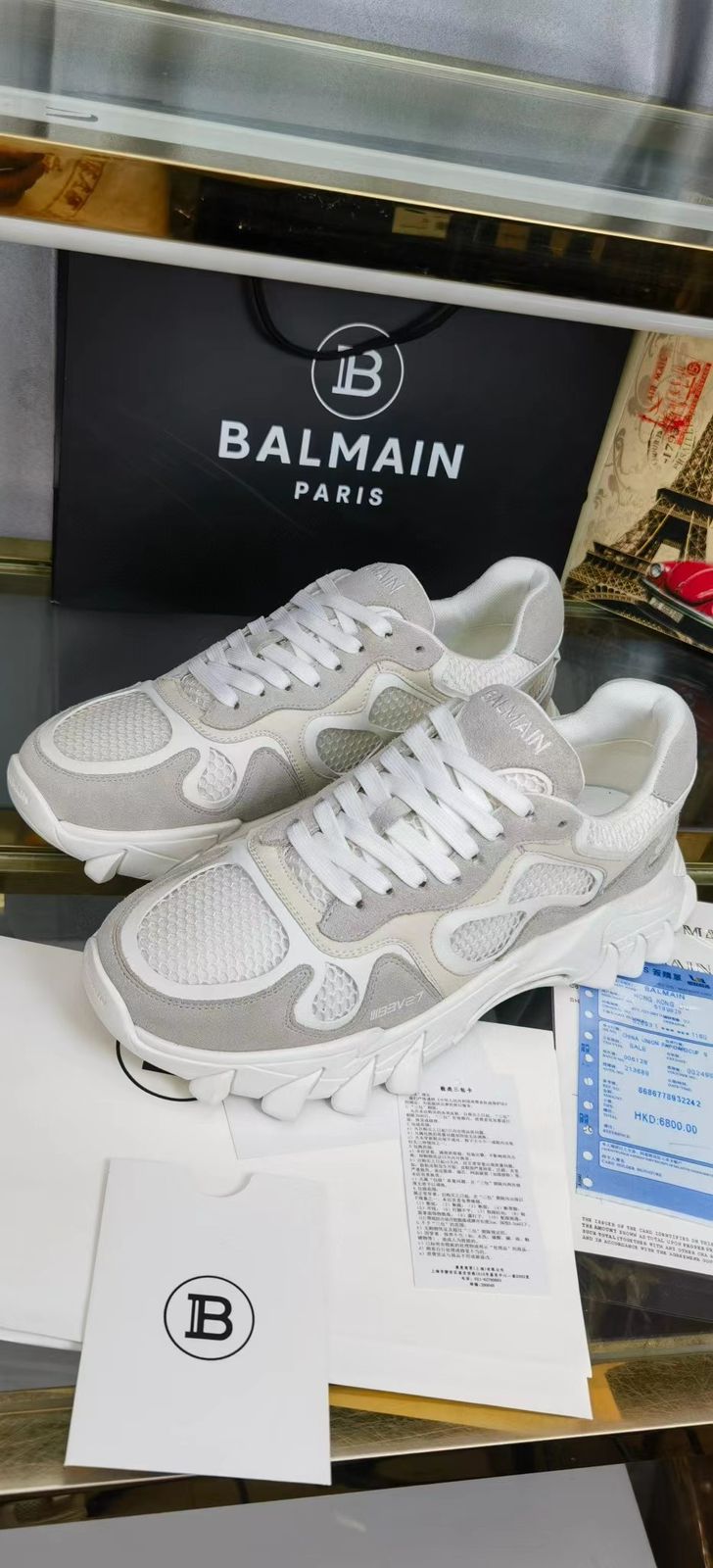 BALMAIN || B-EAST LOGO COMBO SNEAKER IN WHITE - FASHION MYST 