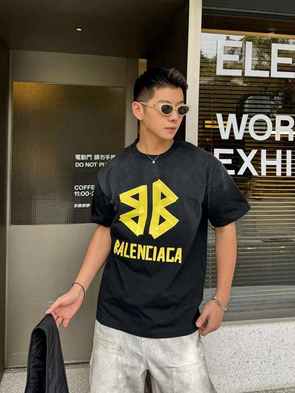 Balenciaga Yellow Tape Design T-Shirt (Black) - FASHION MYST 