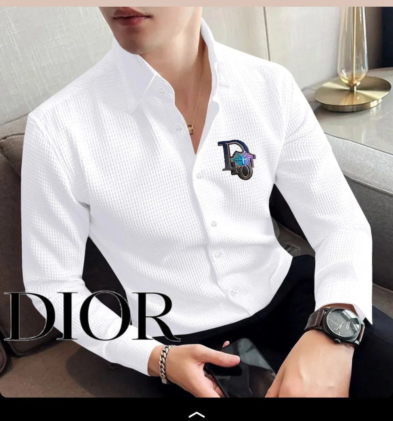 CHRISTIAN DIOR || HANDCRAFTED CRUSH COTTON LYCRA BASE SHIRT - FASHION MYST 