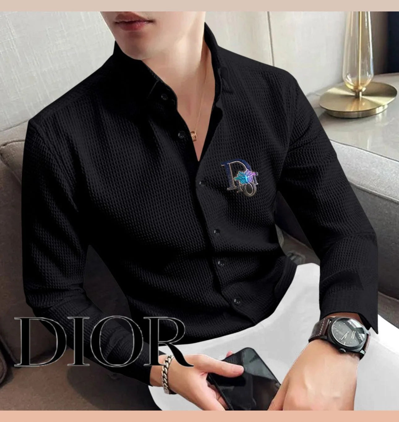 CHRISTIAN DIOR || HANDCRAFTED CRUSH COTTON LYCRA BASE SHIRT - FASHION MYST 