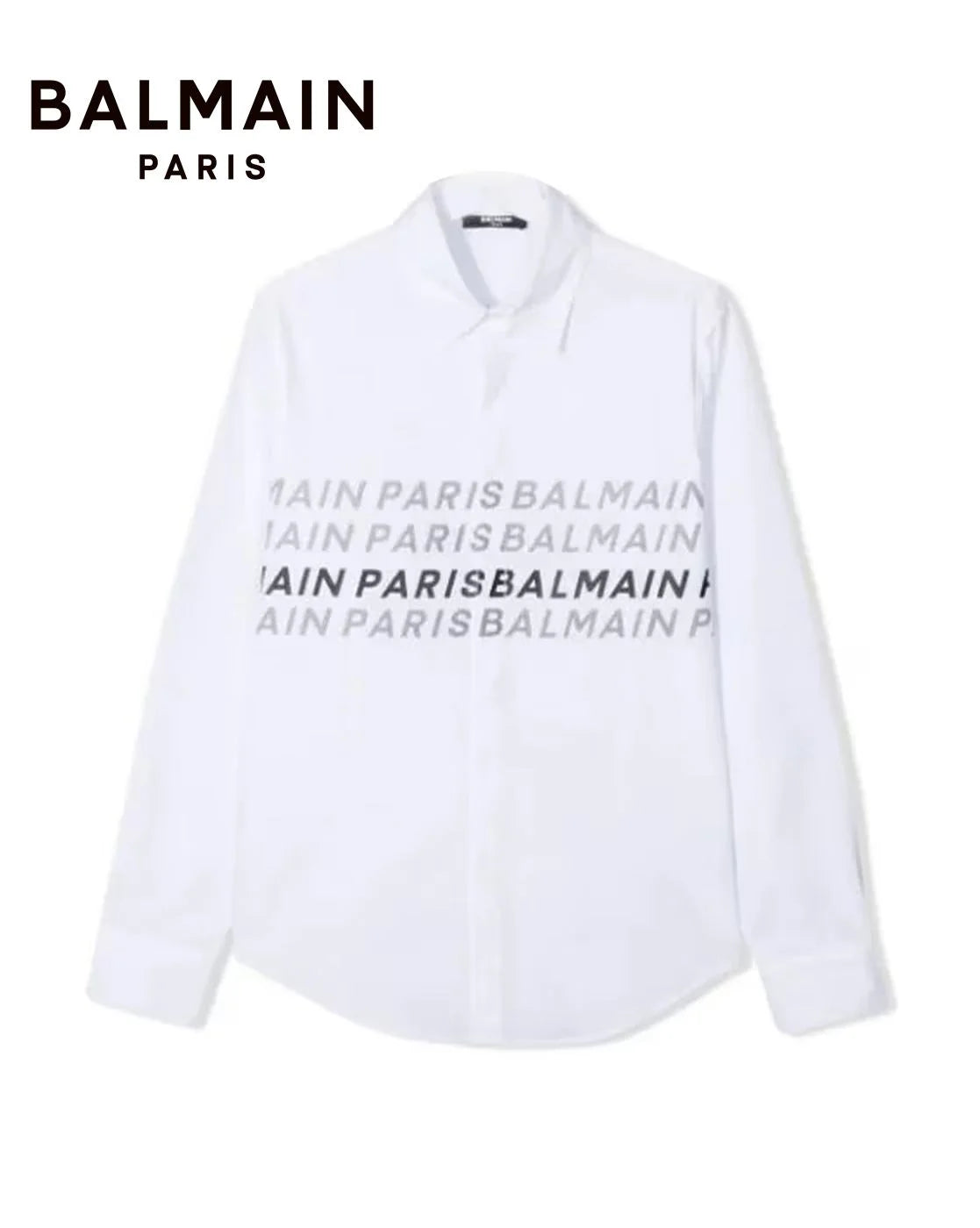 BALMAIN || Typographic Print Shirt With Curved Hemline - FASHION MYST 