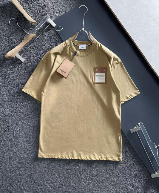 BURBERRY || Men Solid Round Neck Pure Cotton Brown T-Shirt