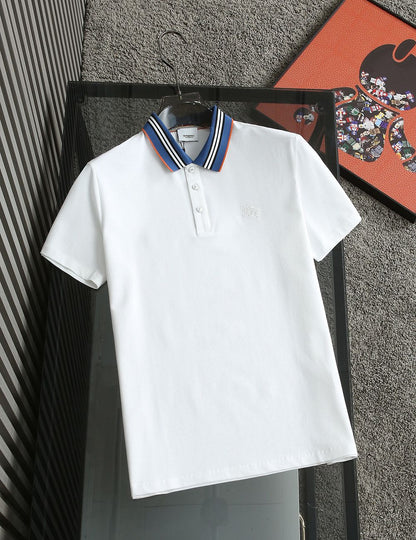 BURBERRY || Polo T-Shirt With Double White Stripes Collar - FASHION MYST 