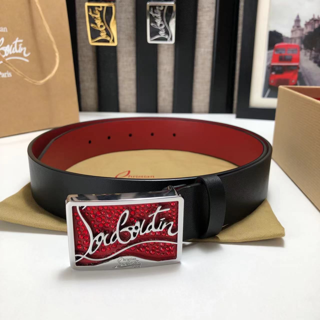 CHRISTIAN LOUBOUTIN - Ricky Logo-Buckle Leather Belt - FASHION MYST 