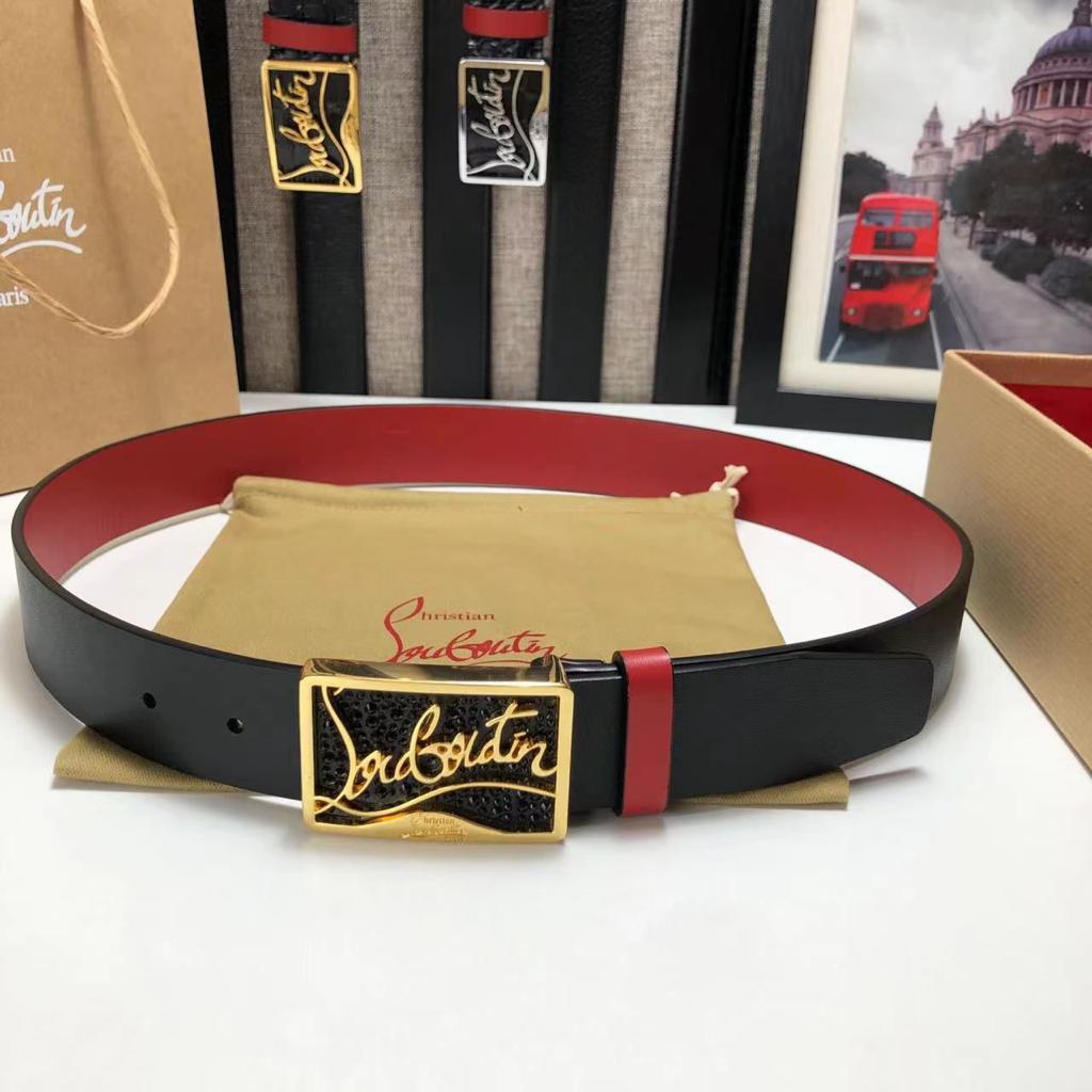 CHRISTIAN LOUBOUTIN - Ricky Logo-Buckle Leather Belt - FASHION MYST 