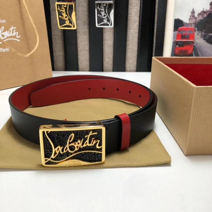 CHRISTIAN LOUBOUTIN - Ricky Logo-Buckle Leather Belt - FASHION MYST 