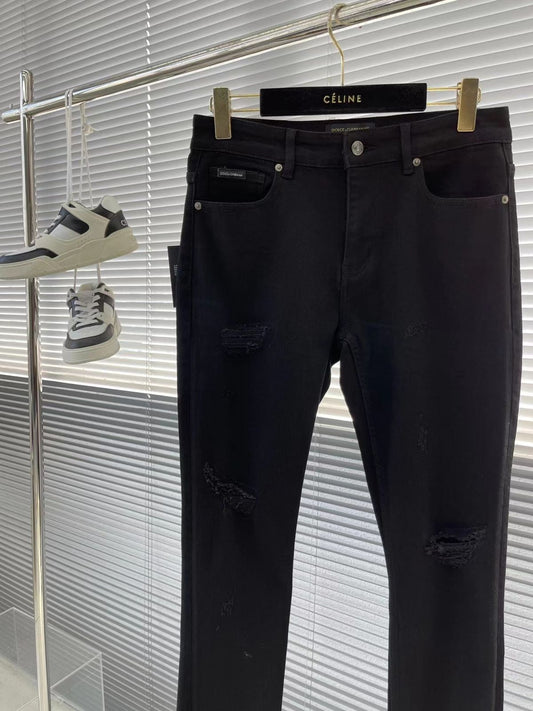 DOLCE & GABBANA || Black Denim Stretch Skinny Fit Rugged Jeans
