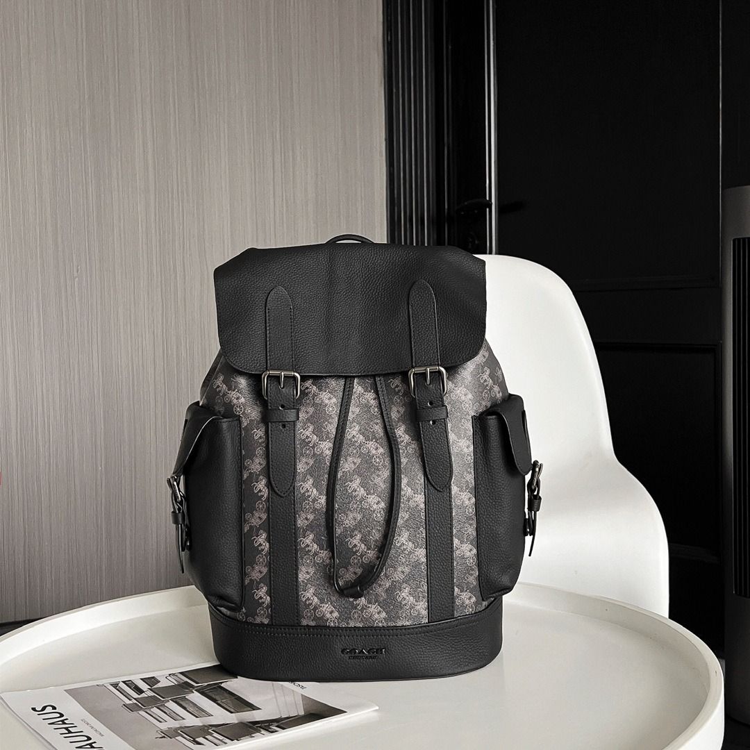 COACH || Hitch Backpack With Horse & Carriage Print Black/Grey - FASHION MYST 