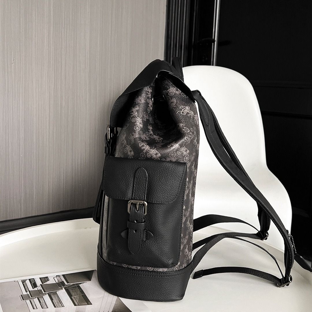 COACH || Hitch Backpack With Horse & Carriage Print Black/Grey - FASHION MYST 