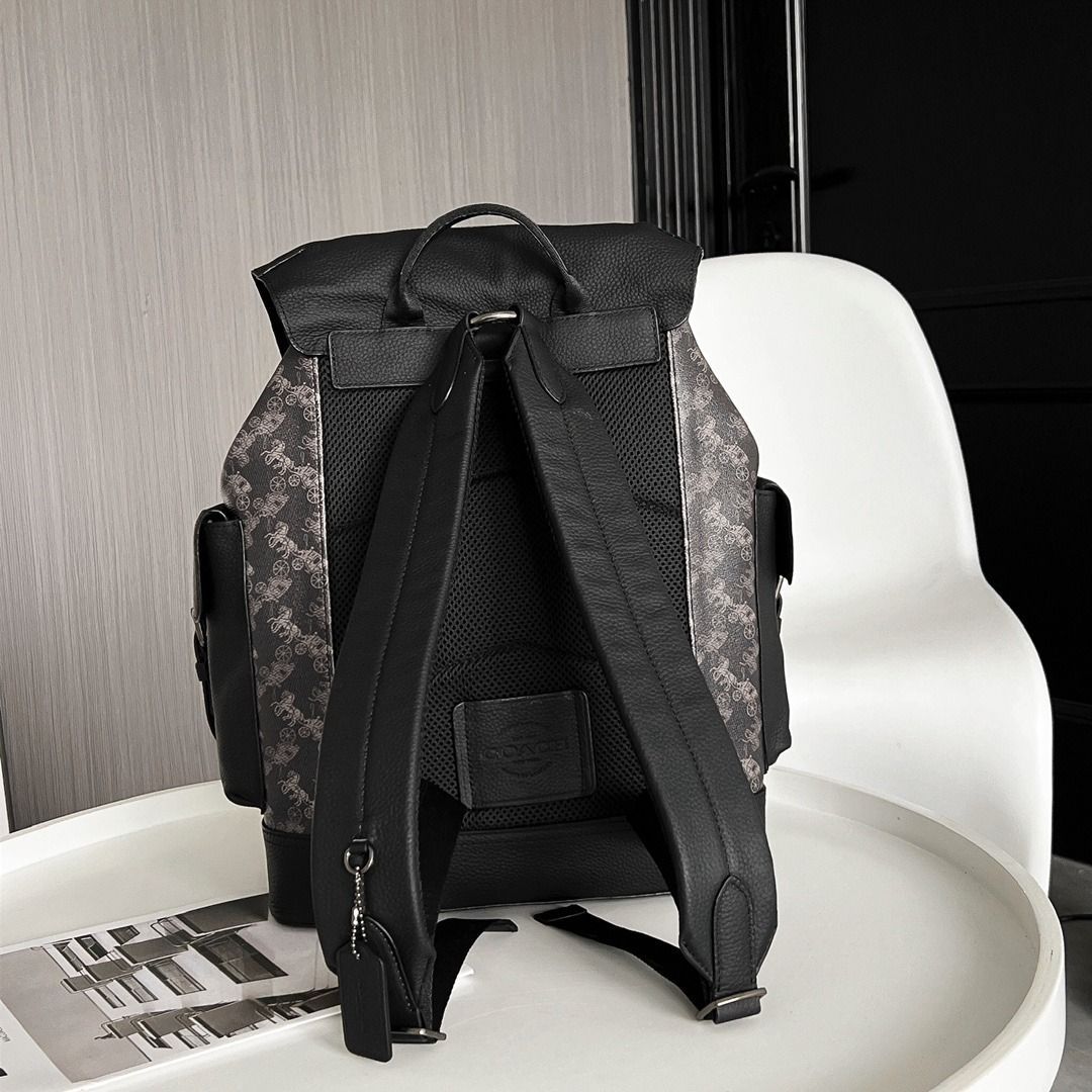 COACH || Hitch Backpack With Horse & Carriage Print Black/Grey - FASHION MYST 