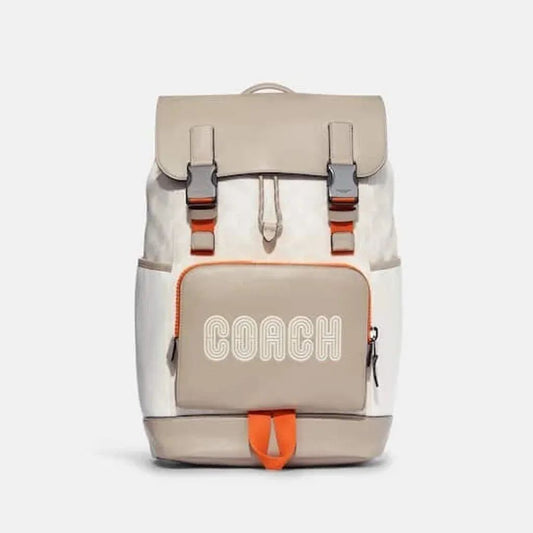 COACH || Outlet Track Backpack In Colorblock Signature Canvas White - FASHION MYST 