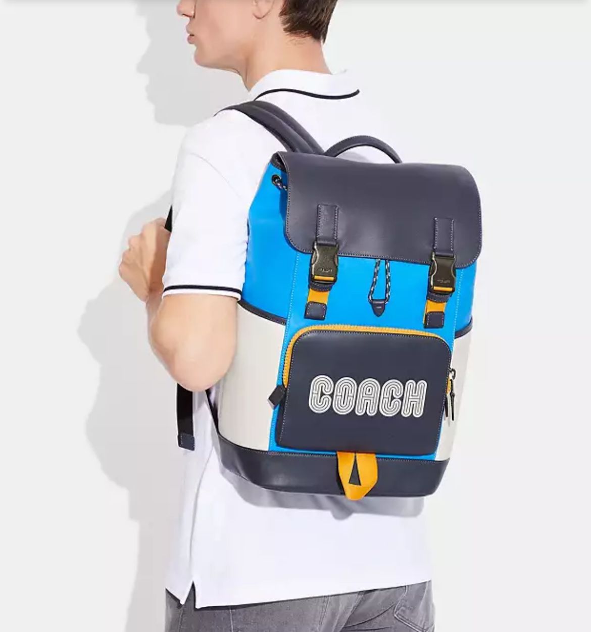 Shops Coach Track Backpack, men back pack in colorblock