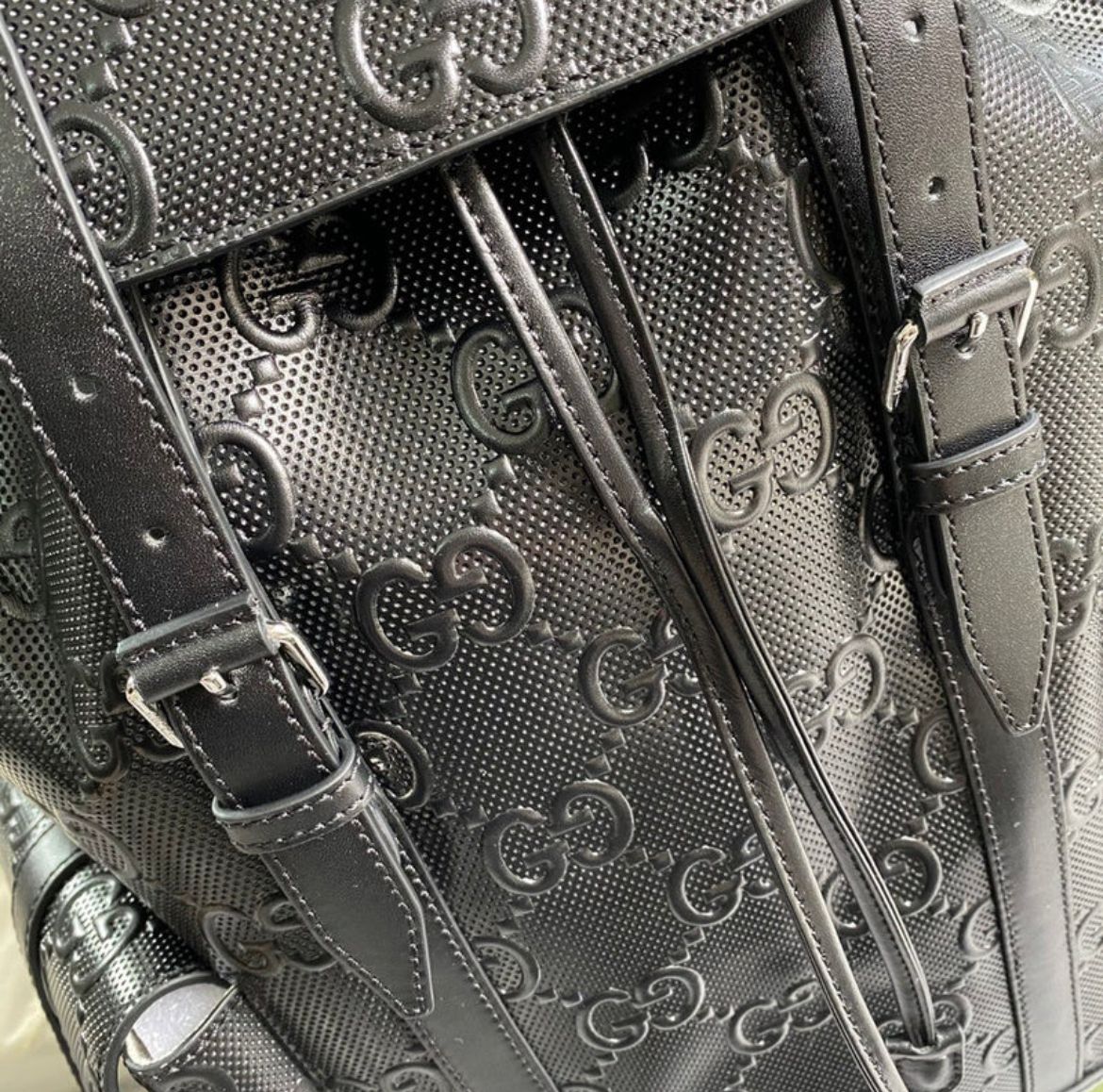 Gucci || Black GG Debossed Nylon Backpack - FASHION MYST 